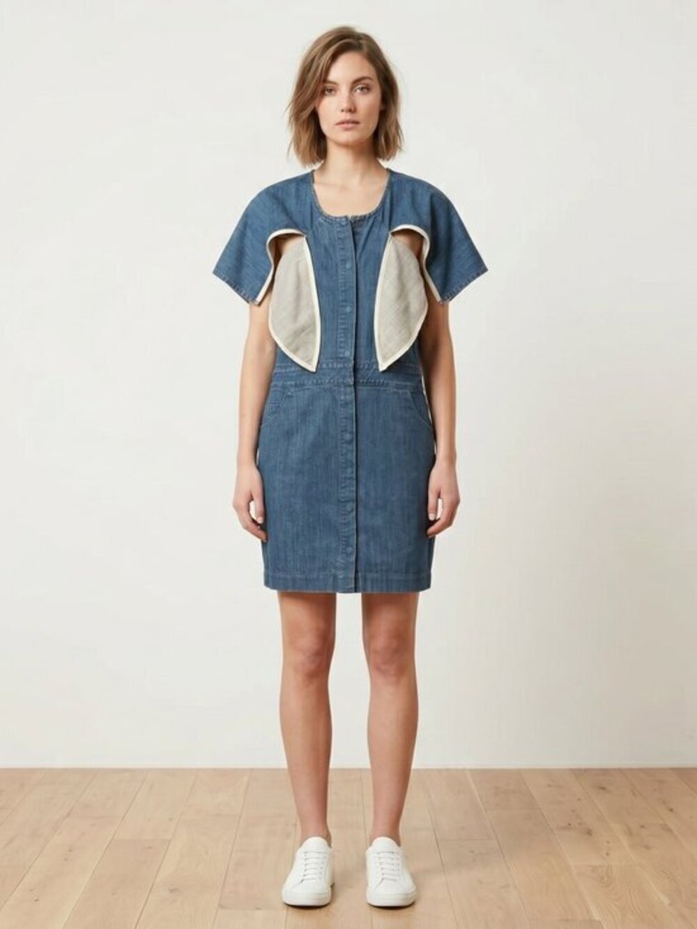 Cosmic wonder Japan deconstructed denim knee length dress, medium